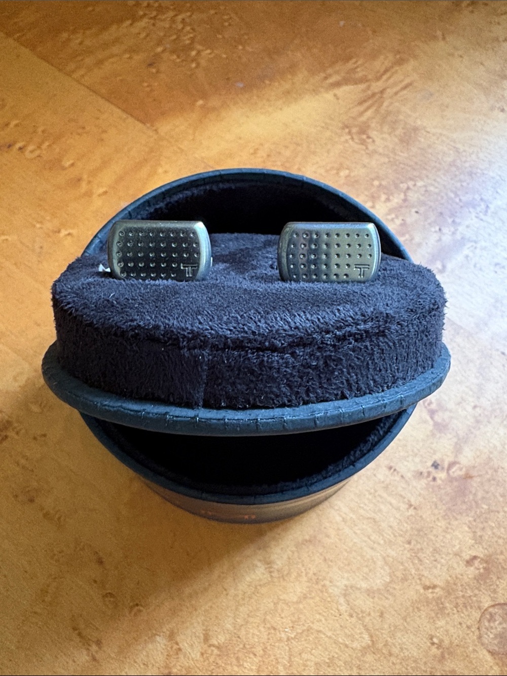 Tumi Gunmetal Rectangular Dot-Textured Cufflinks
